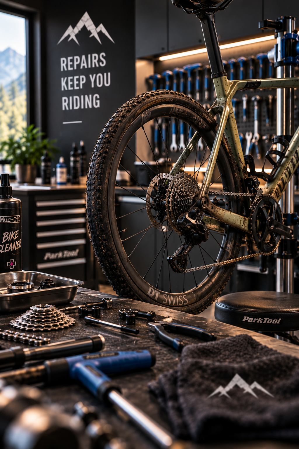 Velo-Reparatur in der Werkstatt von Whitestone Cycles