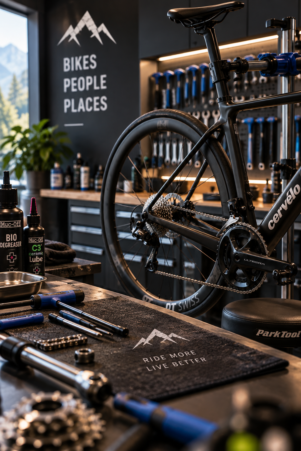 Wartung und Unterhalt eines Velos in der Werkstatt von Whitestone Cycles
